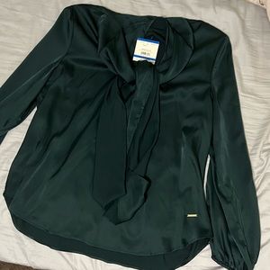 Anne Klein deep green blouse with tie